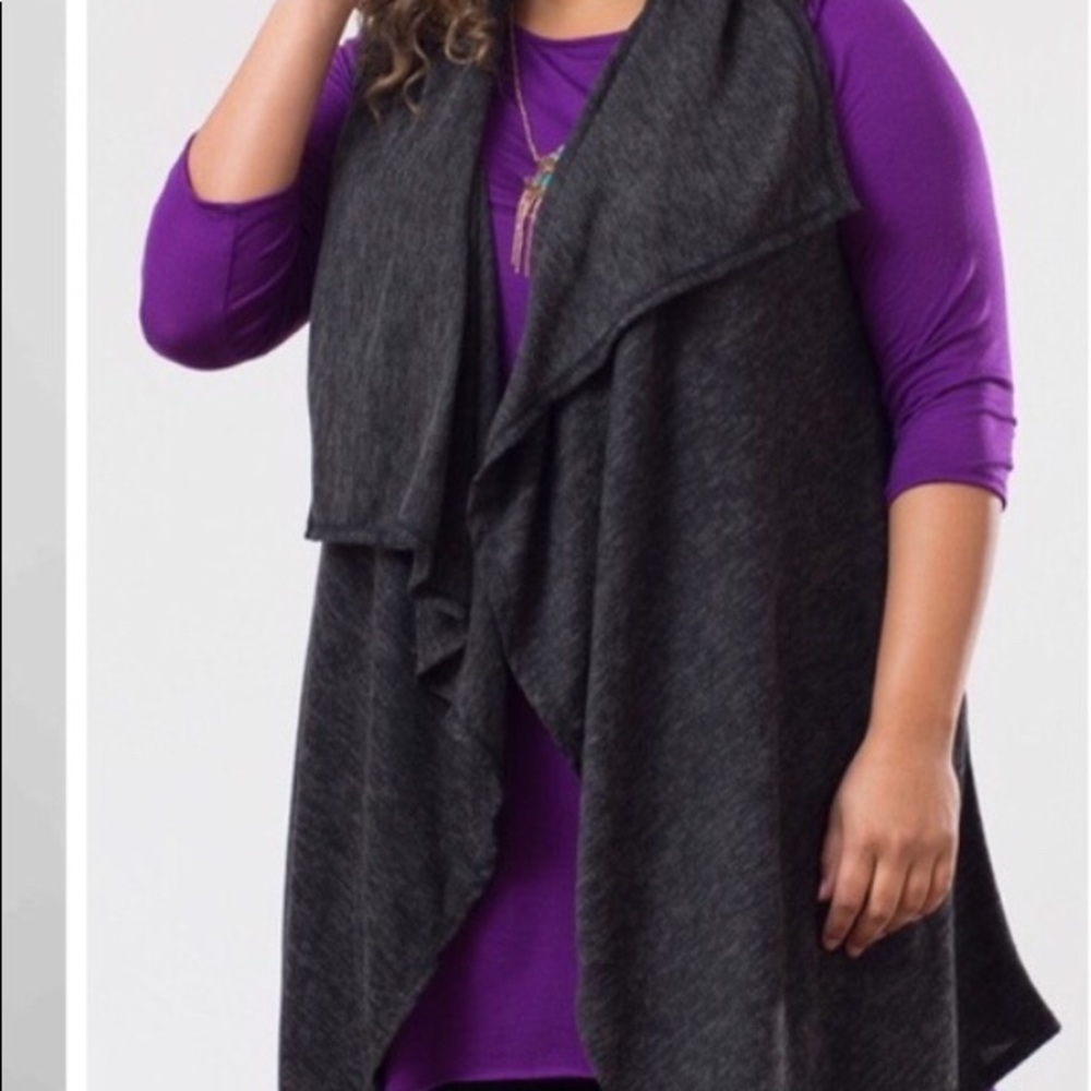 Handkerchief high-low sweater knit vest black - Picture 3 of 8
